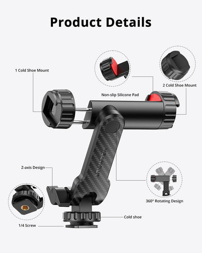 ATUMTEK Phone Tripod Mount, Universal Smartphone Mount Adapter with 2 Cold Shoe and 1/4" Standard Screw, 360° Rotates and 180° Tilts Adjustable Cell Phone Clamp Holder for Perfect Mobile Photography