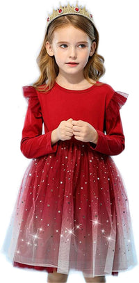 NNJXD Princess Girl Long Sleeve Autumn Winter Dress Tulle Party Dresses