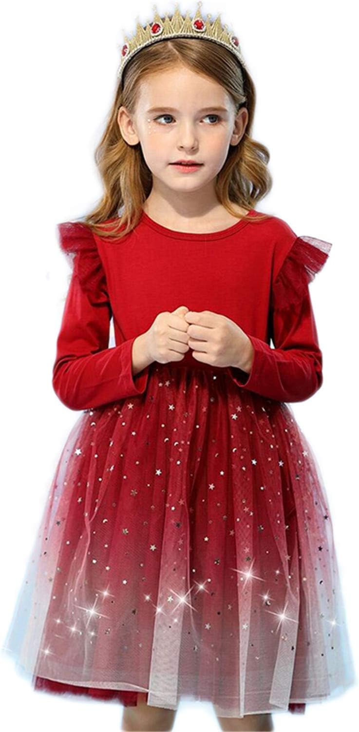 NNJXD Princess Girl Long Sleeve Autumn Winter Dress Tulle Party Dresses