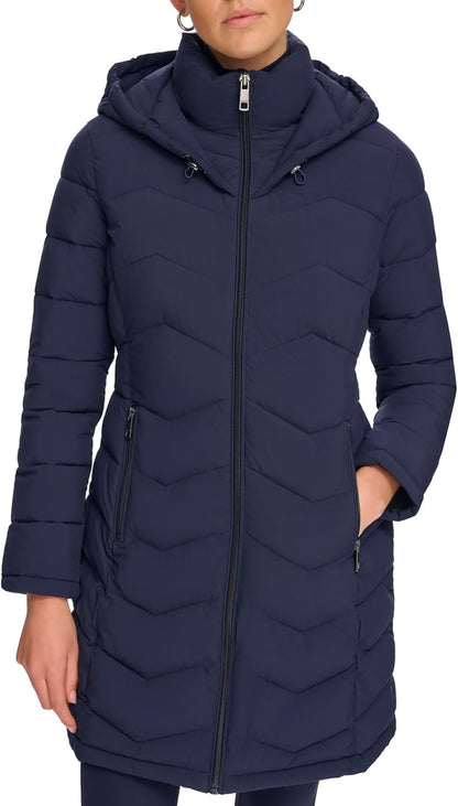 Calvin Klein womens Long Chevron Bib-front Light-weight Jacket