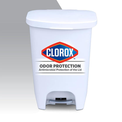 Glad 2 Pack 13 Gal Trash Can | Plastic Kitchen Waste Bin with Odor Protection of Lid | Hands Free with Step On Foot Pedal and Garbage Bag Rings, White