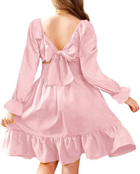 Arshiner Girls Dresses Long Sleeve Tie Back Fall Winter Off Shoulder Dress Kids Clothes