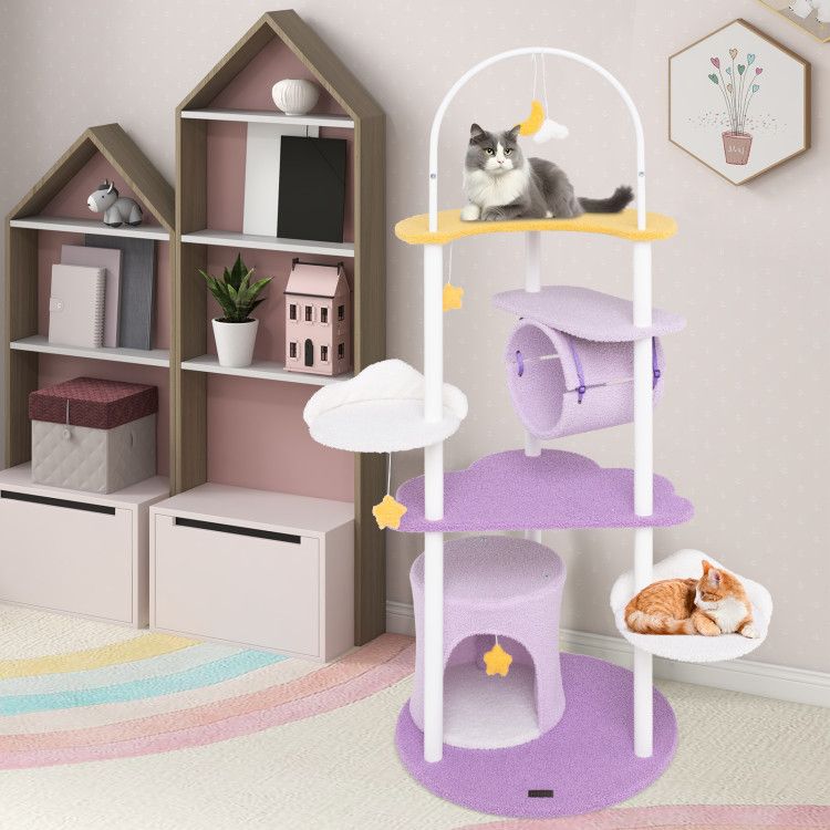 62 Inches Large Cat Tower with Metal Frame and Jumping Platforms - 7DAY'S