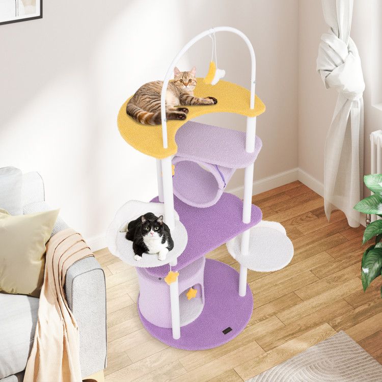 62 Inches Large Cat Tower with Metal Frame and Jumping Platforms - 7DAY'S