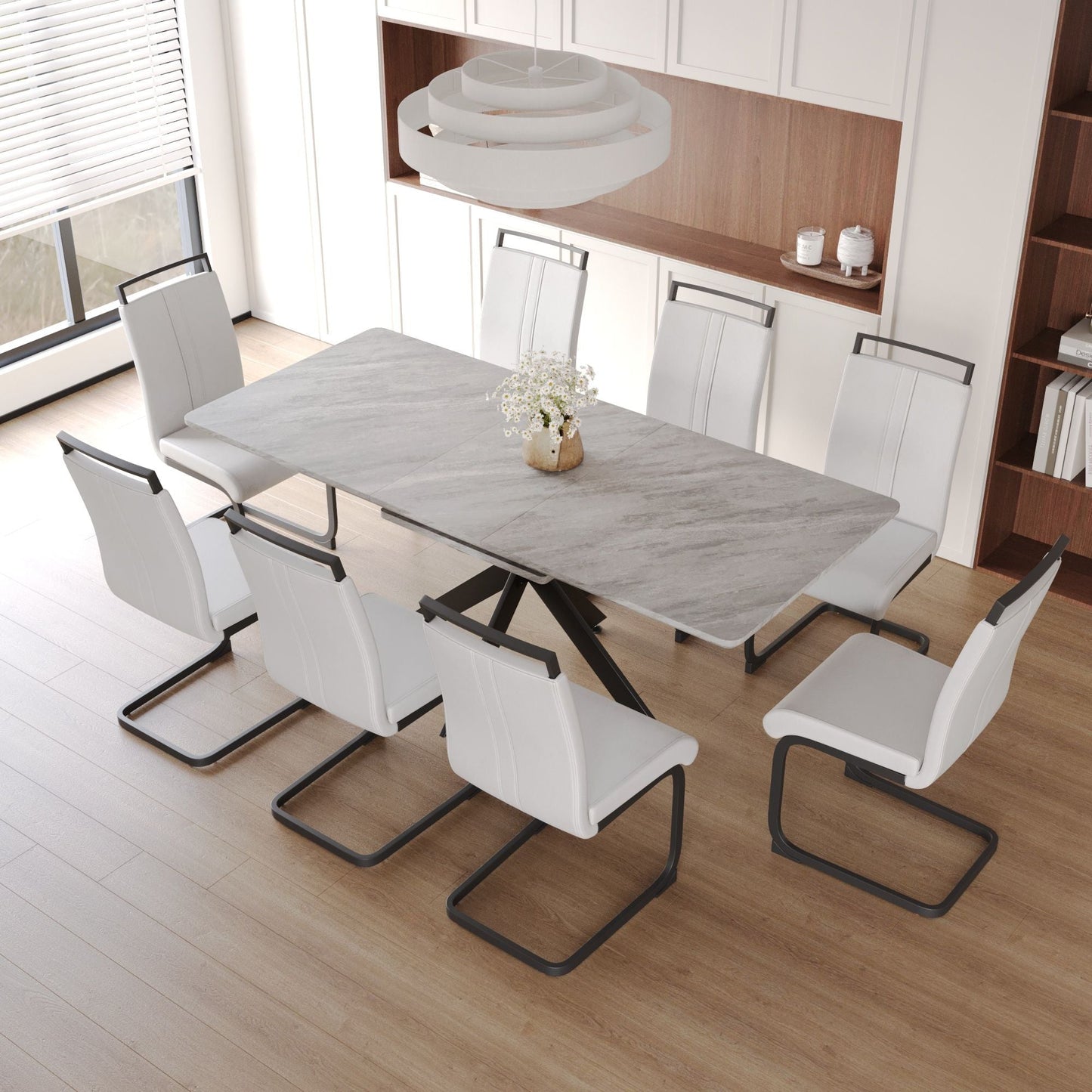 62.4" extendable 78.15" dining Table Set for 6 - 8 Person for Dining Room,C - shaped Tube Soft padded armless dining chair and Very large Dining Room Table Kitchen Table Chair Set with metal Legs - 7DAY'S