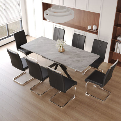 62.4" extendable 78.15" dining Table Set for 6 - 8 Person for Dining Room,C - shaped Tube Soft padded armless dining chair and Very large Dining Room Table Kitchen Table Chair Set with metal Legs - 7DAY'S