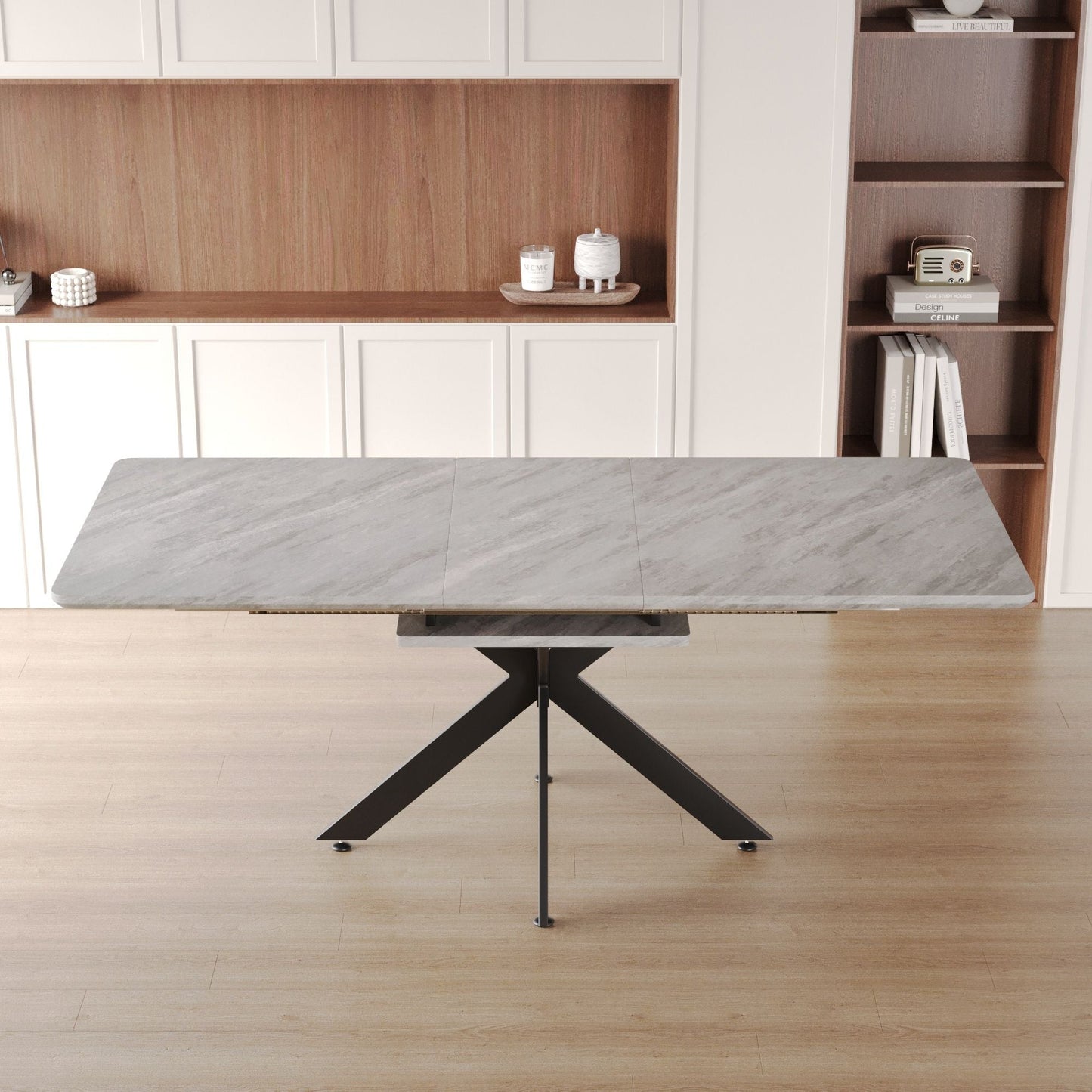 62.4" extendable 78.15" dining Table Set for 6 - 8 Person for Dining Room,C - shaped Tube Soft padded armless dining chair and Very large Dining Room Table Kitchen Table Chair Set with metal Legs - 7DAY'S
