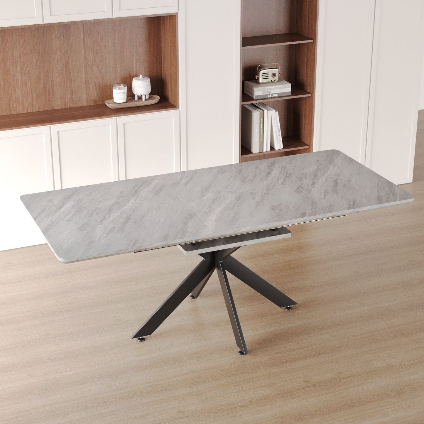 62.4" extendable 78.15" dining Table Set for 6 - 8 Person for Dining Room,C - shaped Tube Soft padded armless dining chair and Very large Dining Room Table Kitchen Table Chair Set with metal Legs - 7DAY'S