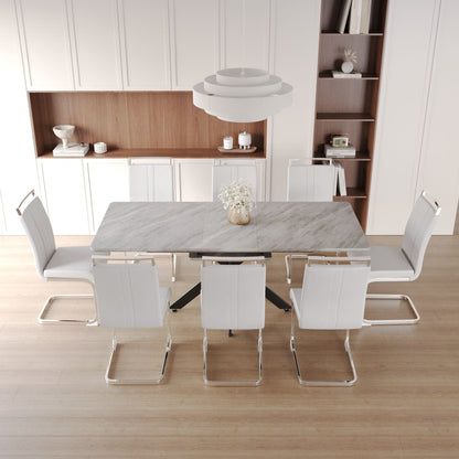 62.4" extendable 78.15" dining Table Set for 6 - 8 Person for Dining Room,C - shaped Tube Soft padded armless dining chair and Very large Dining Room Table Kitchen Table Chair Set with metal Legs - 7DAY'S