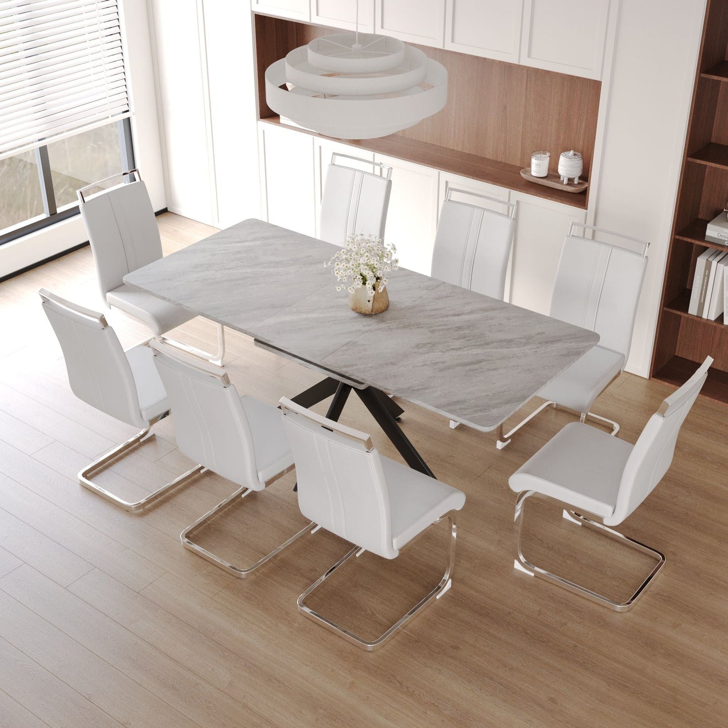 62.4" extendable 78.15" dining Table Set for 6 - 8 Person for Dining Room,C - shaped Tube Soft padded armless dining chair and Very large Dining Room Table Kitchen Table Chair Set with metal Legs - 7DAY'S