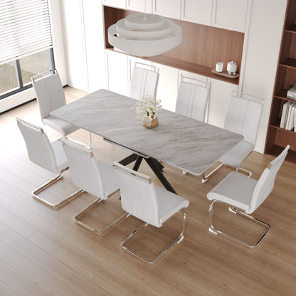62.4" extendable 78.15" dining Table Set for 6 - 8 Person for Dining Room,C - shaped Tube Soft padded armless dining chair and Very large Dining Room Table Kitchen Table Chair Set with metal Legs - 7DAY'S