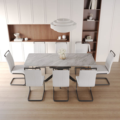 62.4" extendable 78.15" dining Table Set for 6 - 8 Person for Dining Room,C - shaped Tube Soft padded armless dining chair and Very large Dining Room Table Kitchen Table Chair Set with metal Legs - 7DAY'S