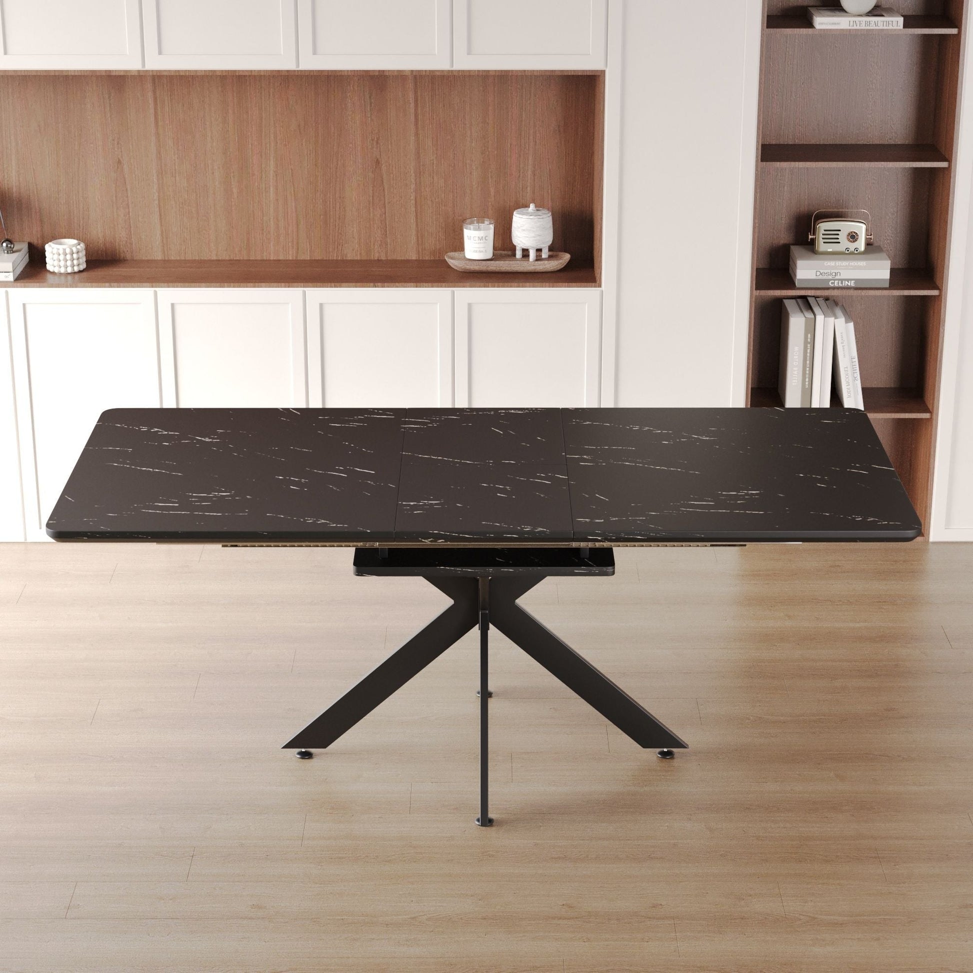 62.4" extendable 78.15" dining Table Set for 6 - 8 Person for Dining Room,C - shaped Tube Soft padded armless dining chair and Very large Dining Room Table Kitchen Table Chair Set with metal Legs - 7DAY'S