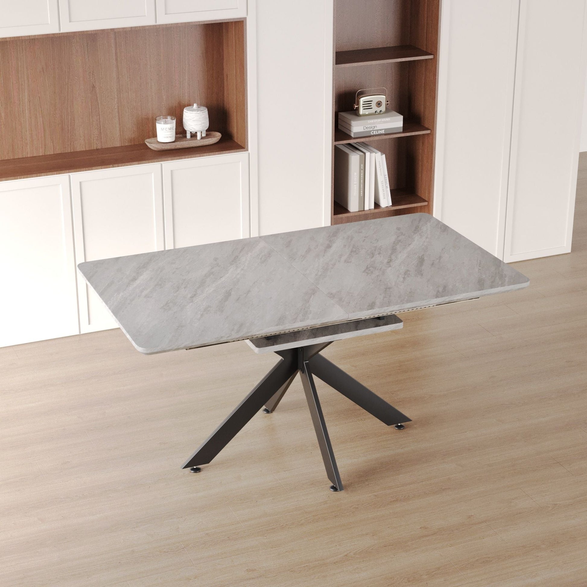 62.4" extendable 78.15" dining Table Set for 6 - 8 Person for Dining Room,C - shaped Tube Soft padded armless dining chair and Very large Dining Room Table Kitchen Table Chair Set with metal Legs - 7DAY'S