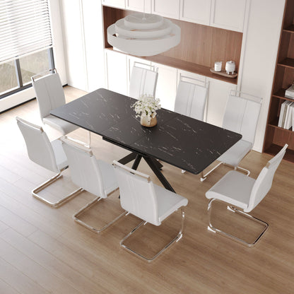 62.4" extendable 78.15" dining Table Set for 6 - 8 Person for Dining Room,C - shaped Tube Soft padded armless dining chair and Very large Dining Room Table Kitchen Table Chair Set with metal Legs - 7DAY'S