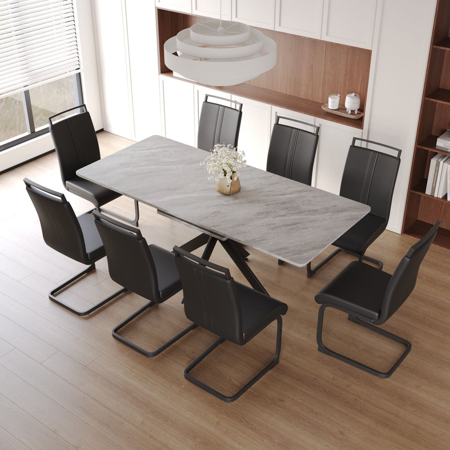 62.4" extendable 78.15" dining Table Set for 6 - 8 Person for Dining Room,C - shaped Tube Soft padded armless dining chair and Very large Dining Room Table Kitchen Table Chair Set with metal Legs - 7DAY'S