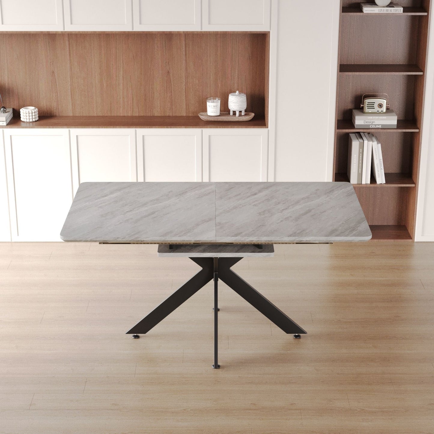 62.4" extendable 78.15" dining Table Set for 6 - 8 Person for Dining Room,C - shaped Tube Soft padded armless dining chair and Very large Dining Room Table Kitchen Table Chair Set with metal Legs - 7DAY'S