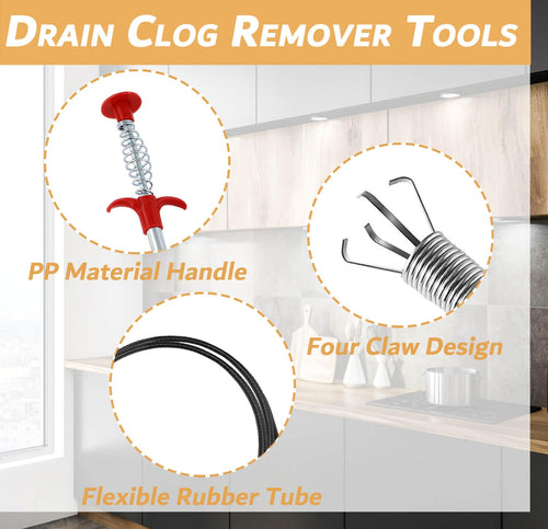 63 Inch Sink Drain Snake, Drain Clog Remove Tool With 4 Claws, Flexible Grabber Claw Pick Up Tool, Drain Snake Hair Drain Clog Remover Tool, Home Sink And Toilet Drain Cleaner Tool - 7DAY'S