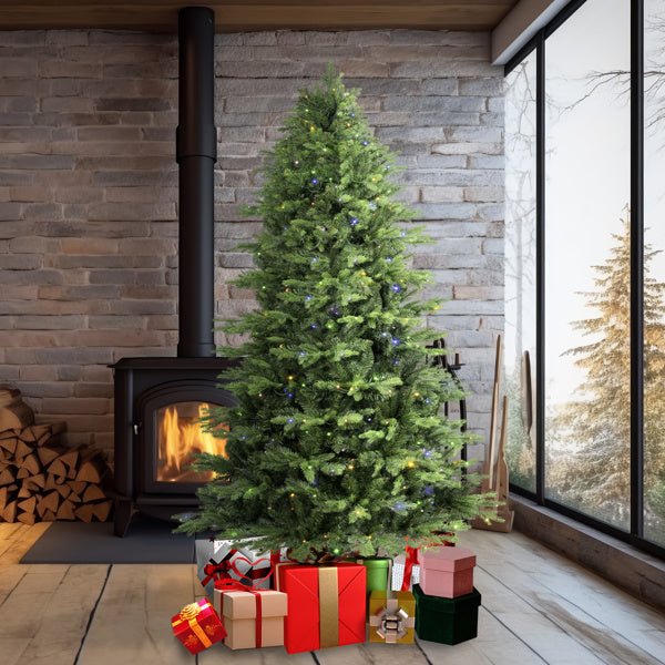 6.5ft Artificial Christmas Tree Prelit PE&PVC with Metal Stand,450 Bi - Colour LED Lights,1791 Branch Tips Green Everett Balsam Tree Easy Assembly for Indoor,Home 50 x 50 x 90 inches - 7DAY'S