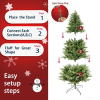 6.5ft Artificial Christmas Tree Prelit PE&PVC with Metal Stand,450 Bi - Colour LED Lights,1791 Branch Tips Green Everett Balsam Tree Easy Assembly for Indoor,Home 50 x 50 x 90 inches - 7DAY'S