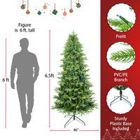 6.5ft Artificial Christmas Tree Prelit PE&PVC with Metal Stand,450 Bi - Colour LED Lights,1791 Branch Tips Green Everett Balsam Tree Easy Assembly for Indoor,Home 50 x 50 x 90 inches - 7DAY'S