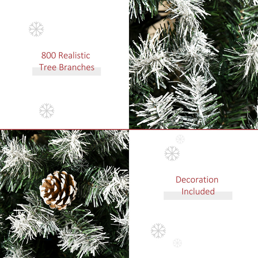 6ft Unlit Snow - Dusted Full Fir Artificial Christmas Tree with Realistic Branches, 61 Pine Cones and 800 Tips - 7DAY'S