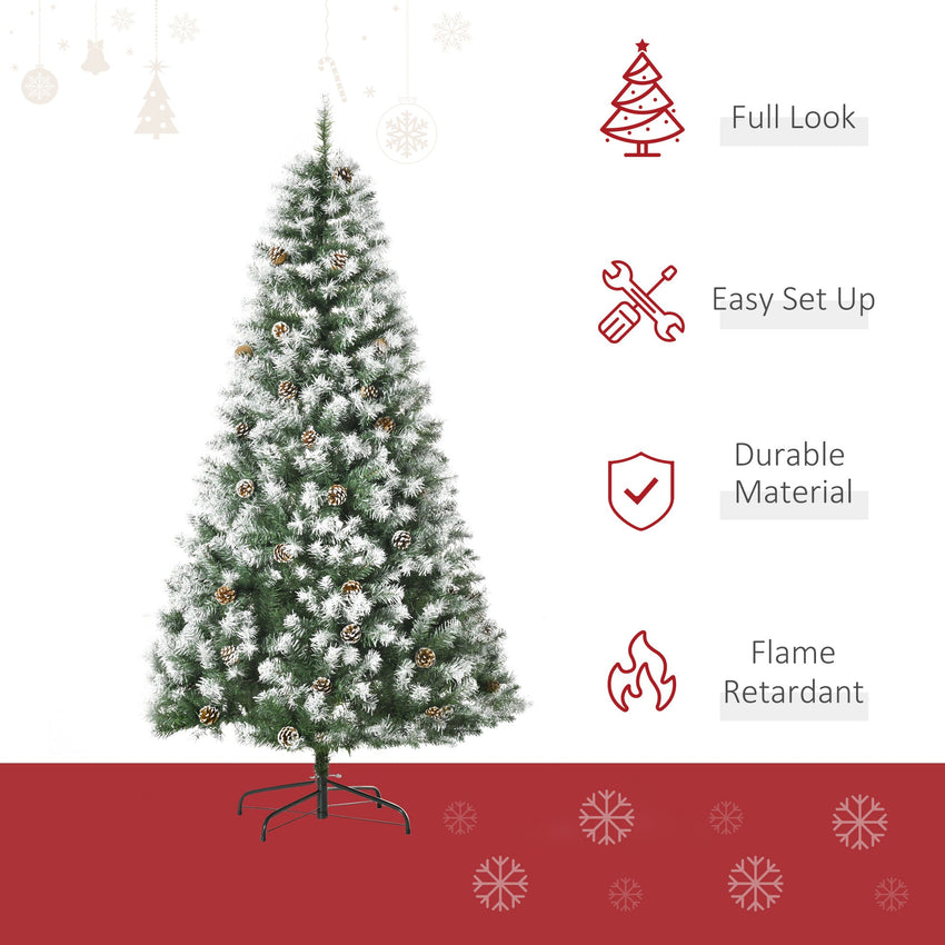 6ft Unlit Snow - Dusted Full Fir Artificial Christmas Tree with Realistic Branches, 61 Pine Cones and 800 Tips - 7DAY'S