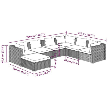 7 Piece Patio Lounge Set with Cushions Poly Rattan Brown - 7DAY'S