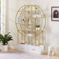 70.8 Inch Round Office Bookcase Bookshelf, Display Shelf, Two Drawers, Gold Frame - 7DAY'S