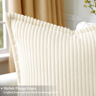 decorUhome Christmas Corduroy Cream White Throw Pillow Covers 18x18 Set of 2 Decorative Soft Boho Farmhouse Euro Couch Pillow Covers for Living Room Bed Sofa Broadside Striped Pillow Cases