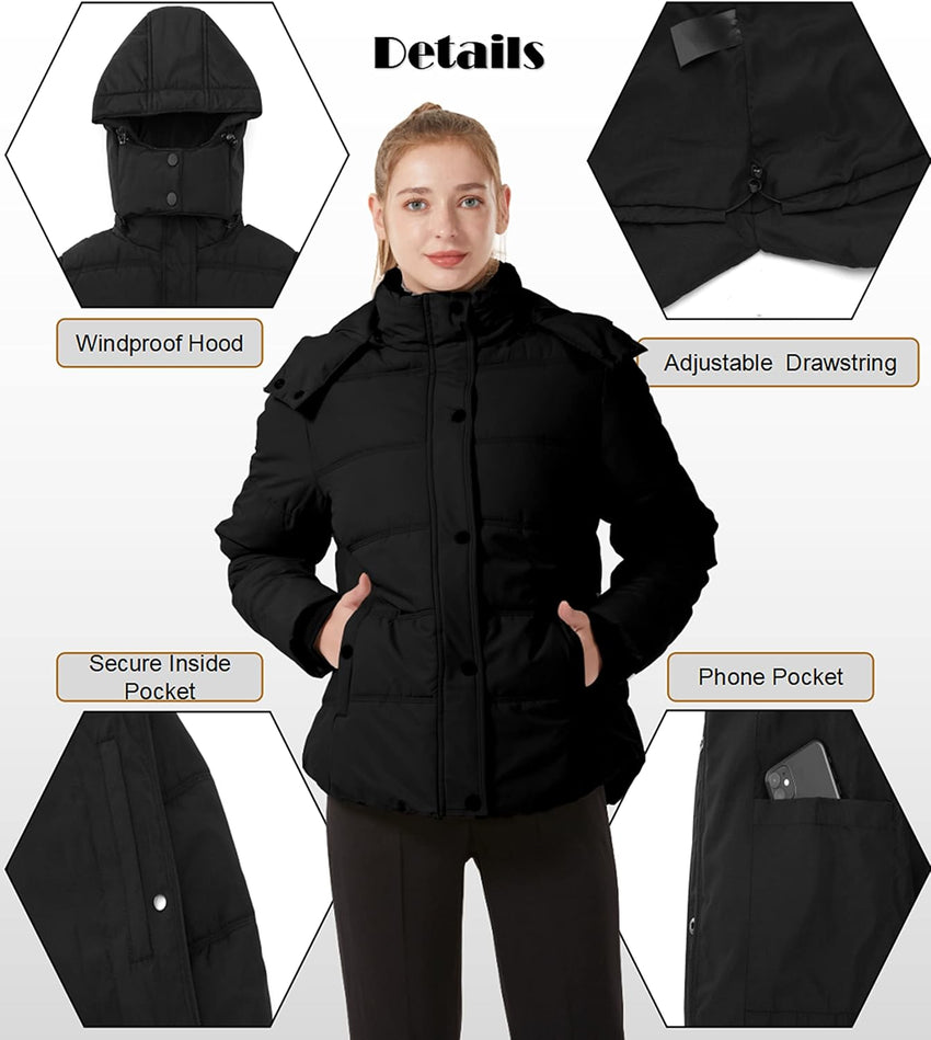 GGleaf Women's Winter Coats Quilted Puffer Jacket Warm Snow Coat with Removable Hood