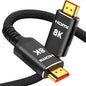 Snowkids 8K Certified HDMI 2.1 Cable 10 ft, Non-Slip Nylon Braided, 48Gbps Ultra High-Speed HDMI Cables Cord, 10K 8K@60Hz, 4K@120Hz Compatible for TV/PS-5/X-box/Projector/Sound System & More