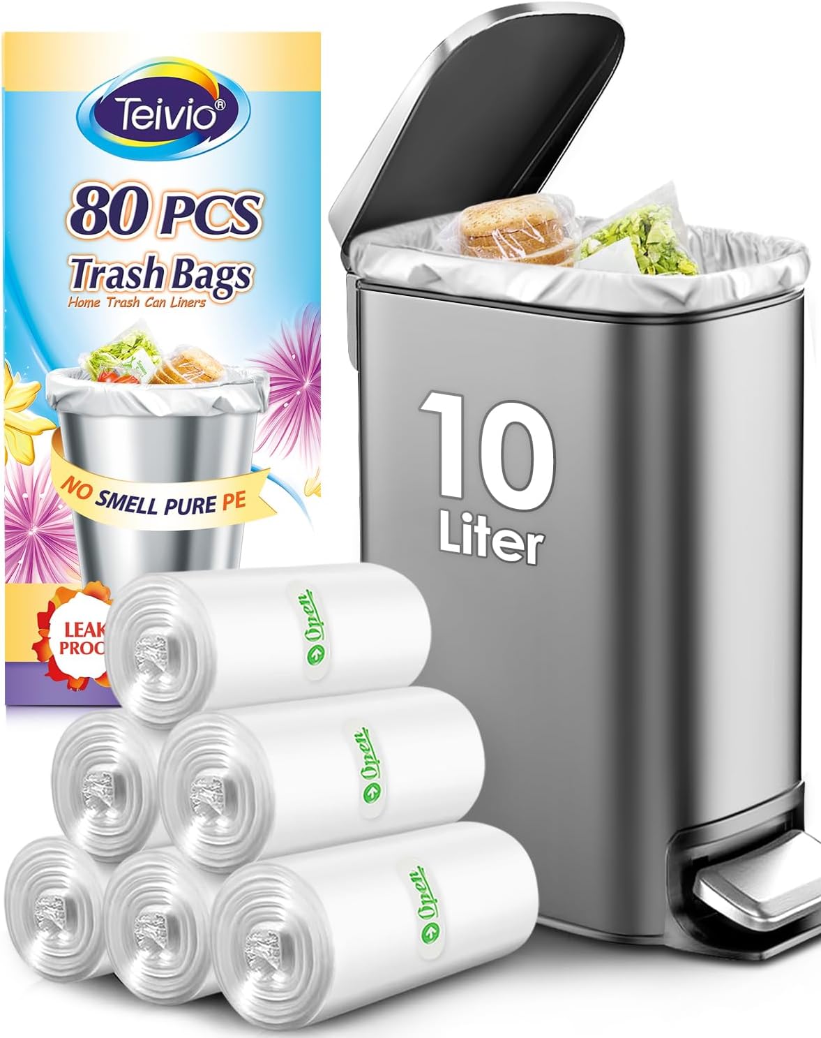 10 Gallon 200 Counts Extra Strong Trash Bags Tall Kitchen Garbage Bags by Teivio, 9 Gallon 10 Gallon,Bathroom Trash Can Bin Liners, Intended for Home,Plastic Bags for office kitchen Garden,Black