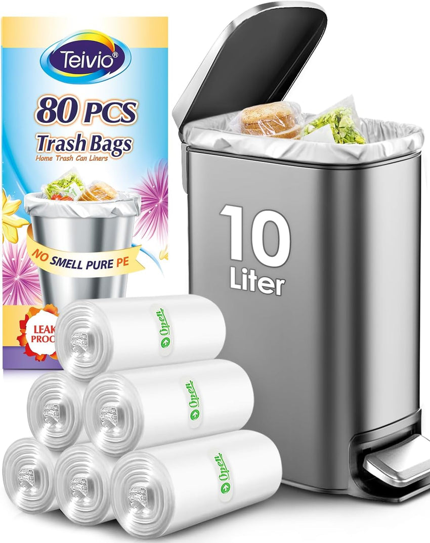 10 Gallon 200 Counts Extra Strong Trash Bags Tall Kitchen Garbage Bags by Teivio, 9 Gallon 10 Gallon,Bathroom Trash Can Bin Liners, Intended for Home,Plastic Bags for office kitchen Garden,Black