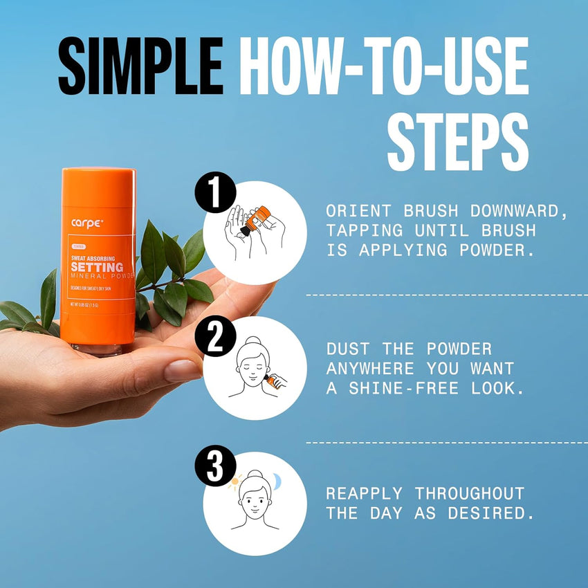 Carpe ~NEW~ Sweat Absorbing Translucent Mineral Powder - Mess-free Loose Powder Makeup That Controls Oil & Sweat Shine - Makeup Setting Powder For Oily Skin - Matte Finish Gentle on Skin