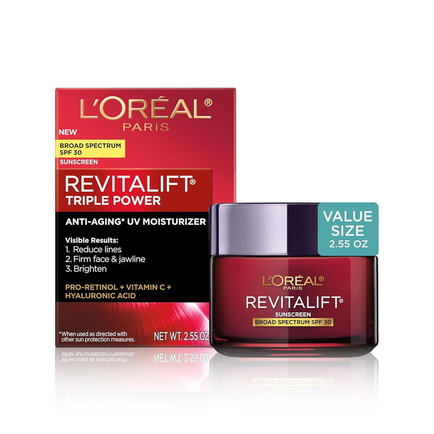 L'Oreal Paris Revitalift Triple Power Anti-Aging Face Moisturizer, Pro Retinol, Hyaluronic Acid & Vitamin C, Reduce Wrinkles 2.55 Oz