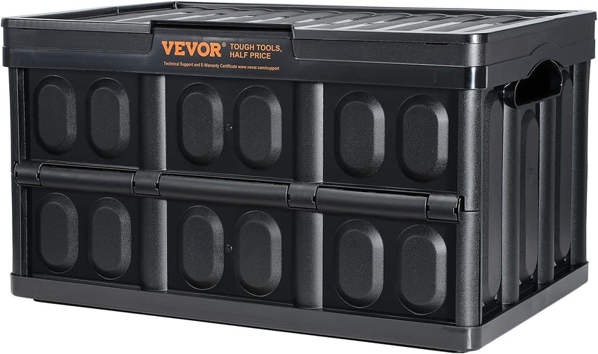 VEVOR 45L Collapsible Storage Bins with Lids 3 Packs, Stackable Utility Crates with Handles, Large Folding Containers for Organizing Tools, Snacks, Books, Food, Drinks, Camping & Transport