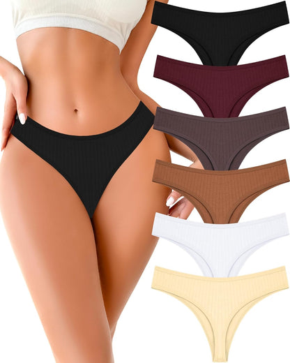 FINETOO Cotton Thongs for Women Soft Low Rise Sexy Thong Ladies Panties Womens Underwear 6 Pack S-XXXL