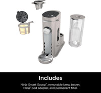 Ninja Pods & Grounds Single-Serve Coffee Maker, K-Cup Pod Compatible, Brews Grounds, Compact Design, 56-oz. Reservoir, 6-oz. Cup to 24-oz. Travel Mug Brew Sizes, Iced Coffee Maker, Stone, PB041ST