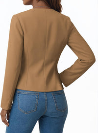 Mina Self 2025 Fall Women's Casual Blazer - Collarless Open Front Full-Lined Slim Petite Lightweight Trendy Work Jacket