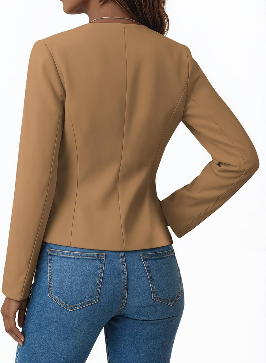 Mina Self 2025 Fall Women's Casual Blazer - Collarless Open Front Full-Lined Slim Petite Lightweight Trendy Work Jacket