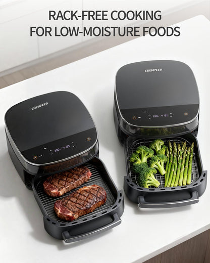 Extra Large Air Fryer,11-IN-1 6 QT 450F Air Fryer with Superior Airflow, Dual Heat Source Technology, Smart Digital Wide Fryer with PFAS Free Basket, Fits a 12" Pizza or 33 Chicken Wings