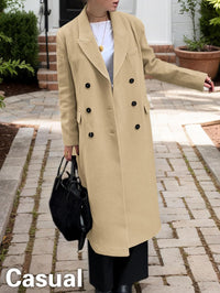 Mina Self Long Wool Coat Women 2025 Fall Winter Notch Lapel Double Breasted Full-Lined Business Casual with Pockets Pea Coats