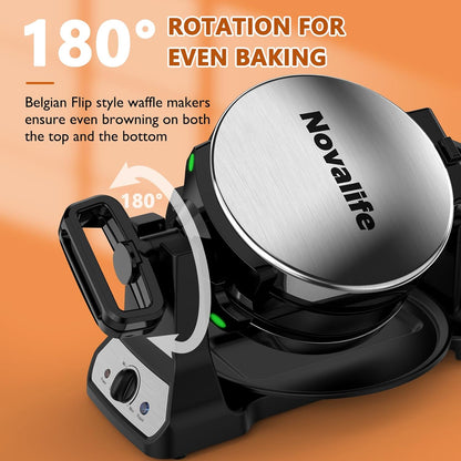 Waffle Maker, 1400W Belgian Waffle Maker, Double Waffle Iron 180° Flip, Rotating Nonstick Plates, Adjustable Browning Control, Locking Buckle & Cool Touch Handle, Removable Drip Tray, Stainless Steel