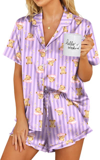 Ekouaer Womens Satin Pajamas Set Button Down 2 Piece Silk Pjs Shorts Set Ruffle Lingerie Notch Collar Sleepwear