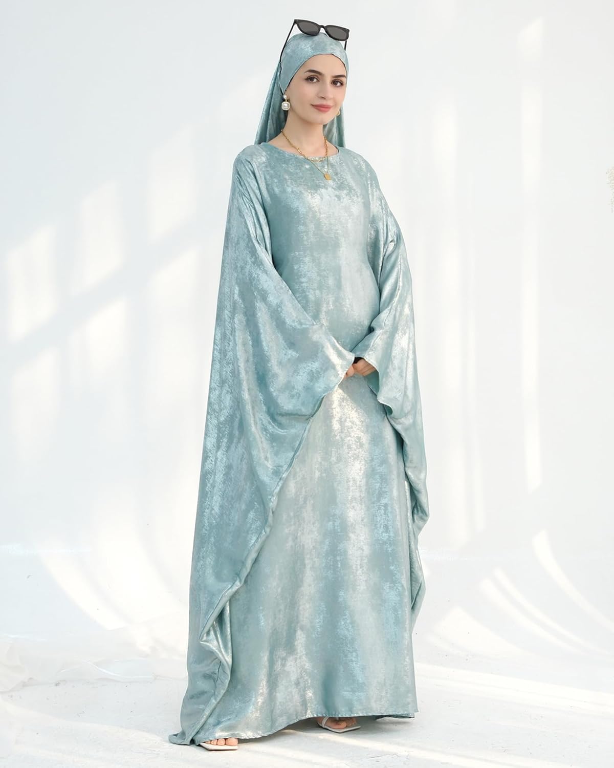 Luxury Dubai Style Abaya and Hijab Set, Breathable Modest Prayer Dress with Belt Loose Fit Muslim Robe