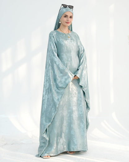 Luxury Dubai Style Abaya and Hijab Set, Breathable Modest Prayer Dress with Belt Loose Fit Muslim Robe