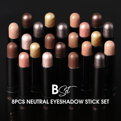 Jolilab Eyeshadow Stick Set, 8 Colors Matte Professional Bright-Colored Contouring and Highlight Eyeshadow Stick, Cream Waterproof Long Lasting High Pigmented Eye Shadow. (8, EYESHADOW B)