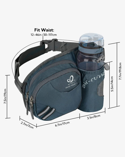 WATERFLY Fanny Pack Waist Bag: Waist Pack for Women Men with Water Bottle Holder Hiking Fanny Pack for Running Walking DogWalking Travel Cycling
