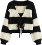 CIDER Striped Sweater Women V Neck Tie Front Knit Cardigan Oversized Trendy Sweaters for Women Fall